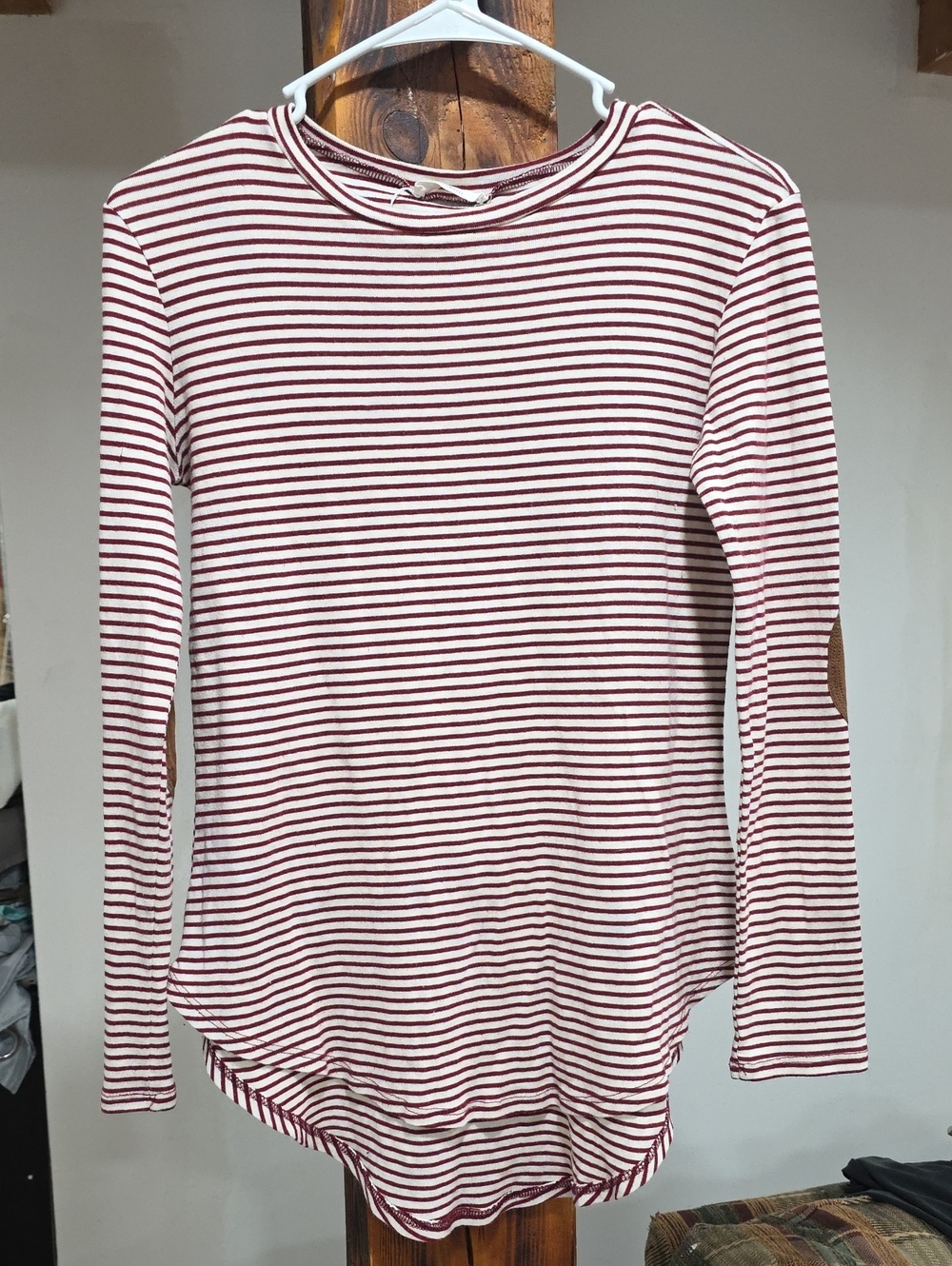 Cherish Burgundy and White Striped Long-Sleeve Crewneck Top